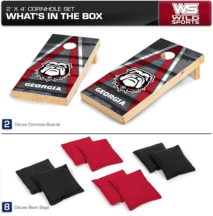 Wild Sports NCAA College 2' x 4' Wood Direct Print Tournament Cornhole Set, 8 Bean Bags, Vintage