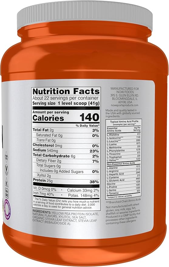 NOW Foods Sports Nutrition, Pea Protein 25 g With BCAAs, Easily Digested, Vanilla Toffee Powder