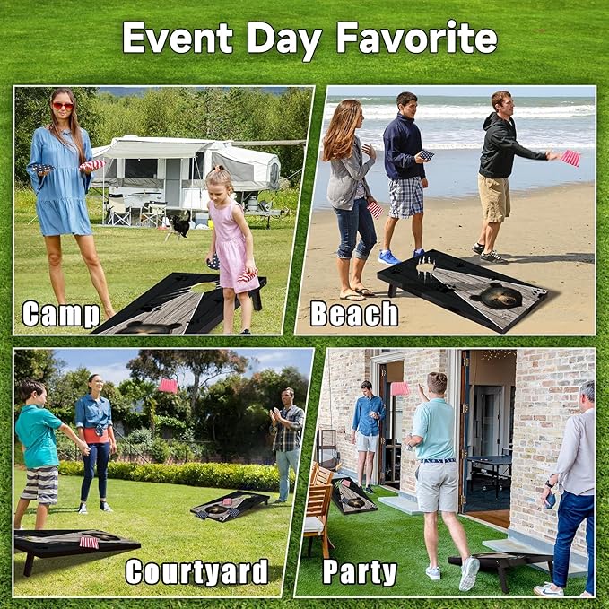 Cornhole Board Set with Carrying Bags & 8 Bean Bags Corn Hole Boards Bean Toss Game for Adults