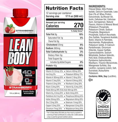Labrada Lean Body Ready-to-Drink Strawberry Protein Shake, 40g Protein, Whey Blend, 0 Sugar, Gluten