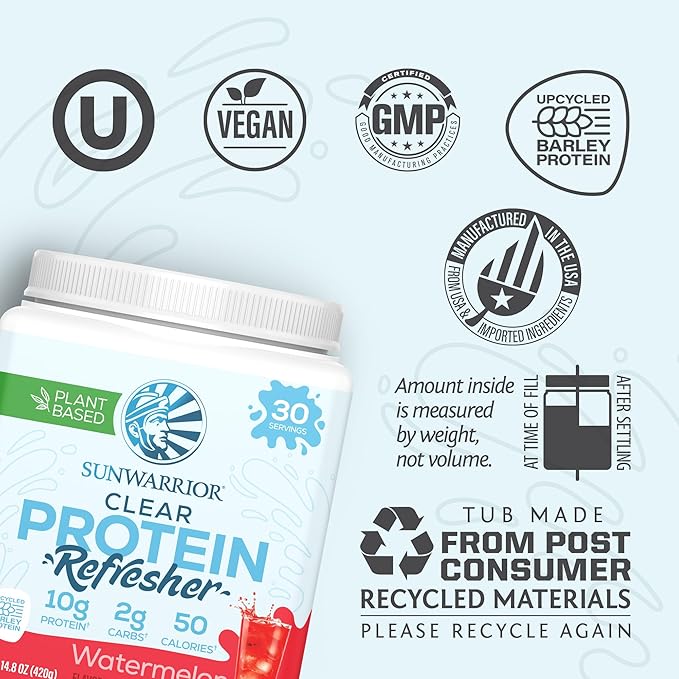 Sunwarrior Clear Protein Powder Plant-Based Water Mix, Vegan and Refreshing Protein and Hydration