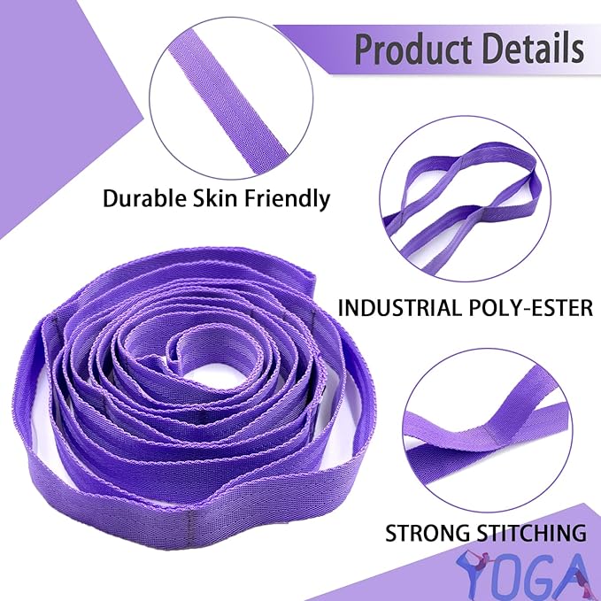 Stretching Strap Yoga Strap with Loops, Stretch Straps for Physical Therapy, Non-Elastic Exercise