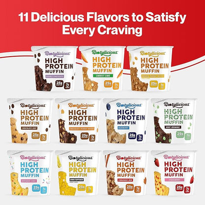 Bootylicious | High-Protein Muffin | 25g Protein, 7g Net Carbs, 2.32-2.75oz Cup, 12-Pack (Cinnamon