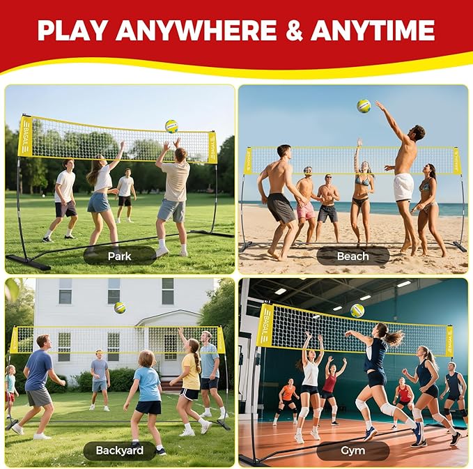 BAGAIL Volleyball Net, 12ft/20ft Portable Volleyball Net for Backyard - Adjustable Height