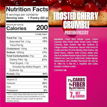Legendary Foods 22g Protein Pastry+ Cherry, Low Carb Meal Replacement Bar - Low Glycemic, Gluten