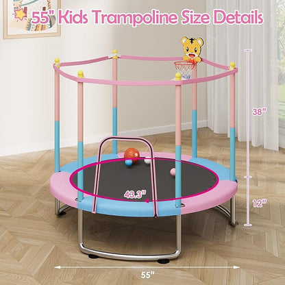 Kids Trampoline with Safety Net – 440lbs Capacity, Upgraded Rust-Proof Ring Legs, Adjustable