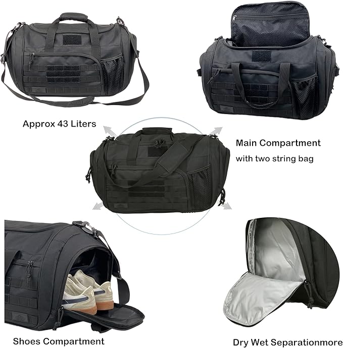 APRlLBAY 43L Large Capacity Military Duffel Bag - Tactical Gym Bag/Weekender for Men & Women (Jet
