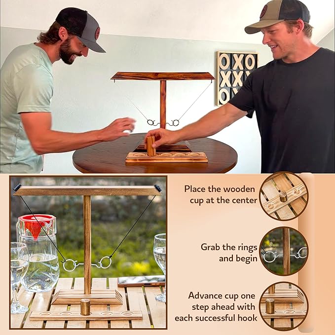 Ring Toss Game for Adults, Hook and Ring Game, Swinging String Hook & Ring Tabletop Battle Game
