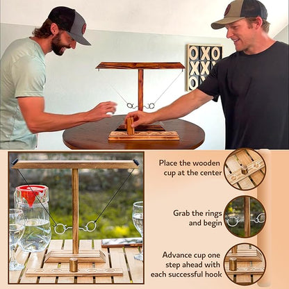 Ring Toss Game for Adults, Hook and Ring Game, Swinging String Hook & Ring Tabletop Battle Game