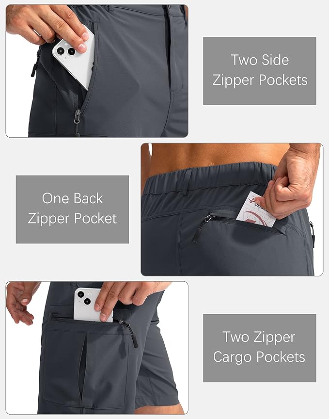 Pudolla Men's Hiking Cargo Shorts 9" Lightweight Outdoor Work Shorts for Men Travel Golf Camping