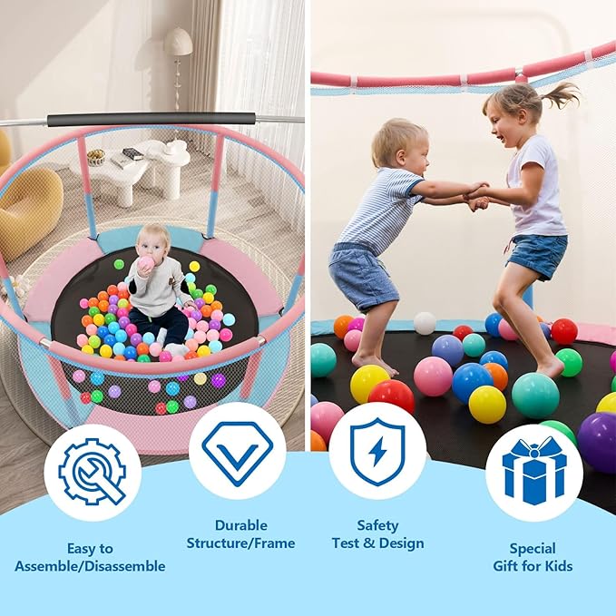 60" Toddler Trampoline for Kids, 5FT Adjustable Trampoline Indoor Outdoor with Enclosur Net, Mini