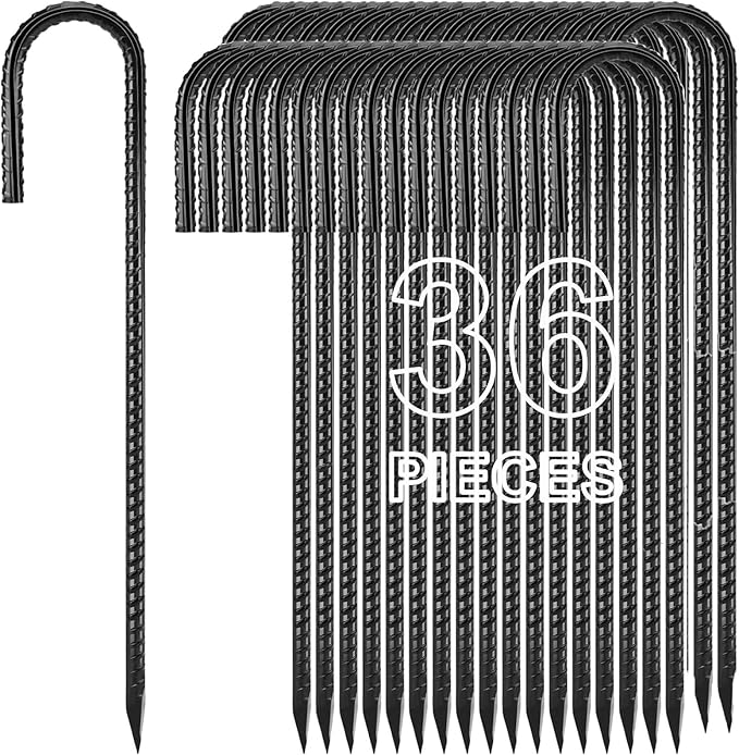 12 inches Ground Stakes 36-Pack J Hook Rebar 5/16" Diameter Tent Stakes Heavy Duty Metal Stake for