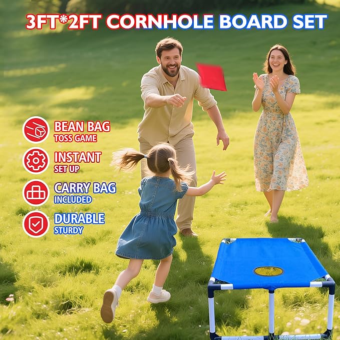 Portable PVC Framed Cornhole Game Set with 2 Collapsible Cornhole Boards, 8 Bean Bags and Carrying