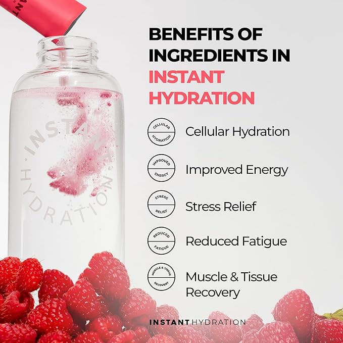 Instant Hydration Electrolytes Powder Packets - Raspberry Electrolyte Drink Mix - Zero Sugar