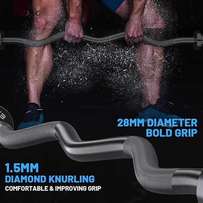 47" Olympic EZ Curl Bar 500-lbs Capacity Steel Barbell Suitable for 2" Weight Plates, 2-Inch Curl