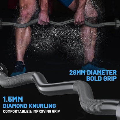 47" Olympic EZ Curl Bar 500-lbs Capacity Steel Barbell Suitable for 2" Weight Plates, 2-Inch Curl