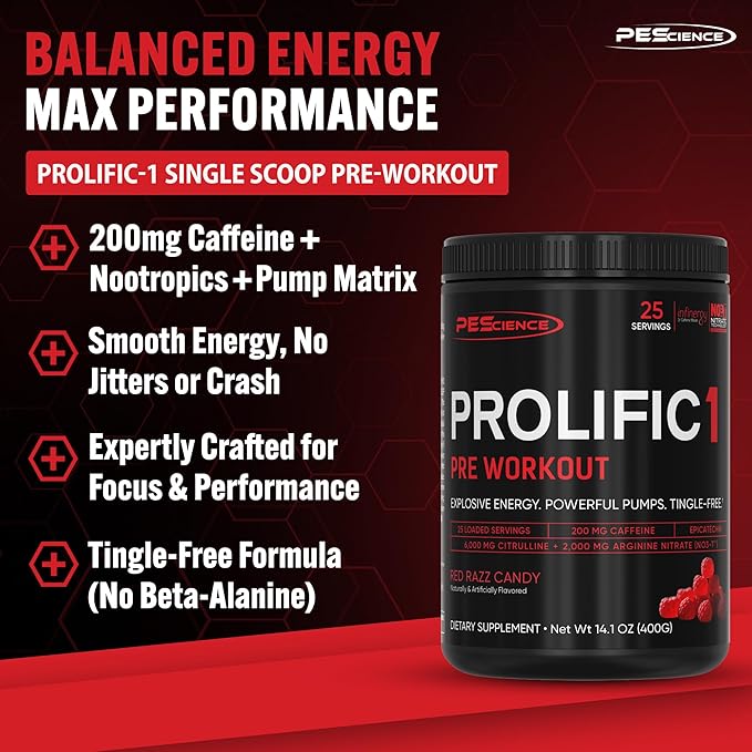 PEScience Prolific-1 Pre Workout Powder for Men & Women with L-Citrulline, Nitric Oxide Booster