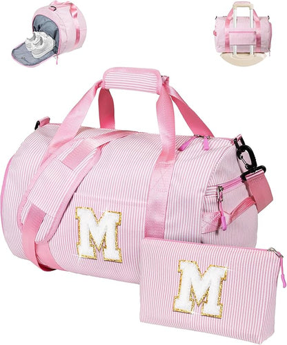 Cheer Up Gifts for Kid, Girl Gym Bag, Kids Initial Overnight Duffel Bags with Shoe Compartment