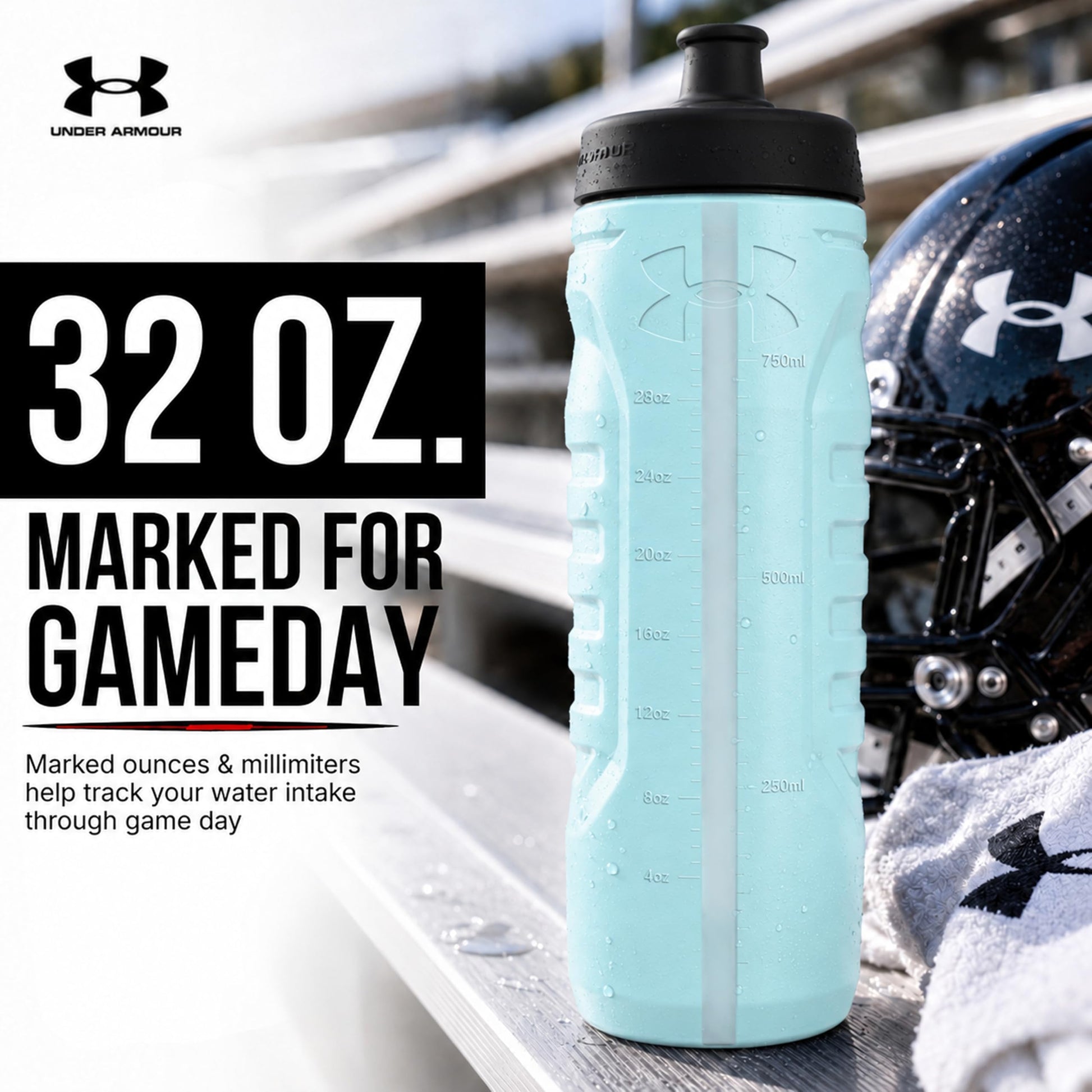 Under Armour Squeeze Water Bottles, 32 oz Water Bottles, Sideline Sports Water Bottle with