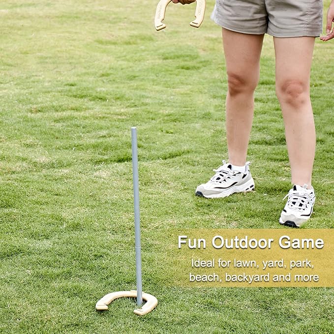 Horseshoes Set, Lawn Horseshoe Outside Game Kit for Teens Adults Families - Includes 4 Horse Shoes