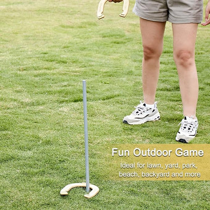 Horseshoes Set, Lawn Horseshoe Outside Game Kit for Teens Adults Families - Includes 4 Horse Shoes