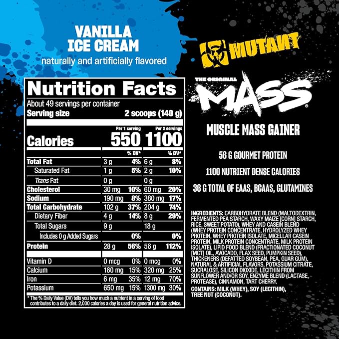 Mutant Mass | Weight Mass Gainer Protein Powder - high Calorie Protein Powder for Muscular Mass