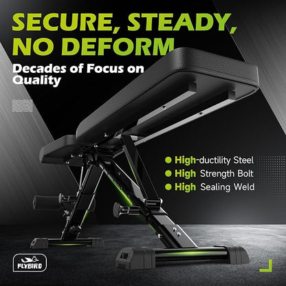 FLYBIRD Weight Bench, Adjustable Strength Training Bench for Full Body Workout with Fast