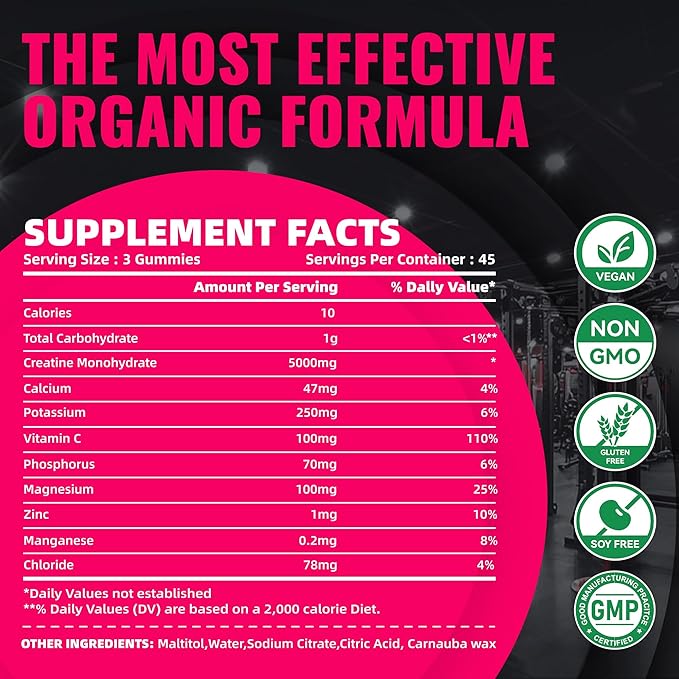 Creatine Monohydrate Gummies (5g) – Pre-Workout Energy & Muscle Growth Support for Men & Women |