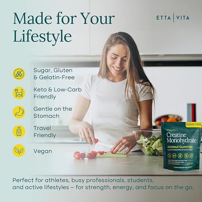 Sugar-Free Creatine Monohydrate Gummies 5gram per Serving, Potent Creatine Gummies for Men & Women