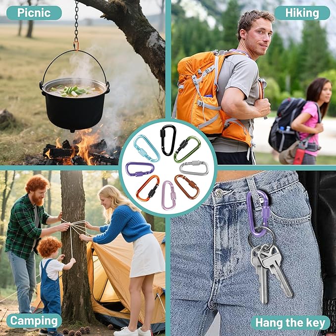 Multi-Pack Aluminum Carabiner Clips, 2" Ultra-Light Spring & Locking for Key,Hiking, Outdoor