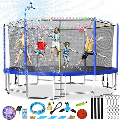 Upgraded 16FT 15FT 14FT 12FT 10FT 8FT Trampoline Outdoor with Basketball Hoop and Net, Capacity for