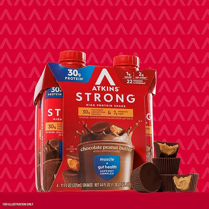 Atkins Strong High Protein Shake, Chocolate Peanut Butter Flavor, 30g Protein, Low Carb and Low