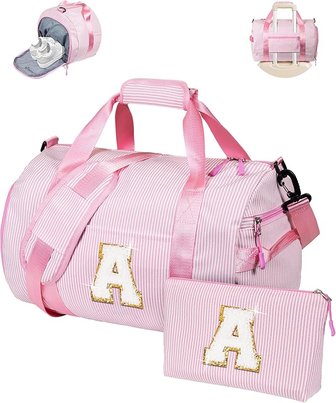 Gift for 11 12 13 14 15 16 Years Old Girls, Girl Gym Bag, Kids Initial Overnight Duffel Bags with