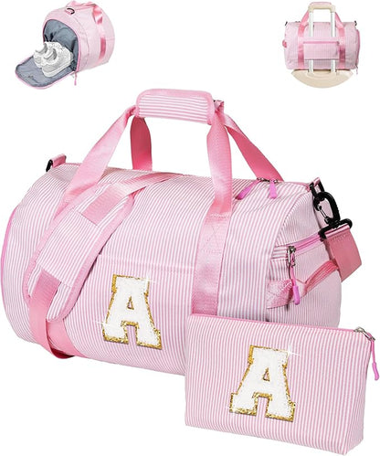 Gift for 11 12 13 14 15 16 Years Old Girls, Girl Gym Bag, Kids Initial Overnight Duffel Bags with