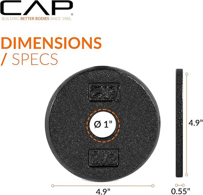 CAP Barbell Standard 1-Inch Cast Iron Weight Plates - Singles & Sets | 1.25-50 lbs | Multiple