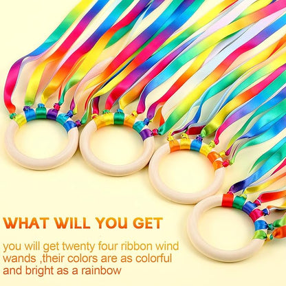Junkin Ribbon Rings Hand Kite Waldorf Toys Dancing Wrist Ribbons Rainbow Streamers with Wood Ring