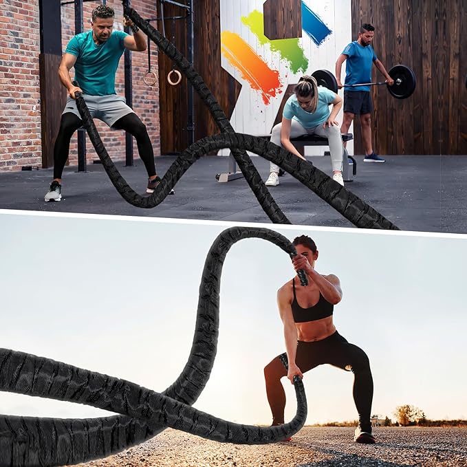 Battle Rope Workout Equipment 1.5 Inch Diameter 30FT Exercise Heavy Weighted Diameter Battle Rope