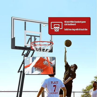 Basketball Hoop 44&48 Inch Backboard Portable Basketball Hoop Outdoor,5.3-10ft Stepless Regulation