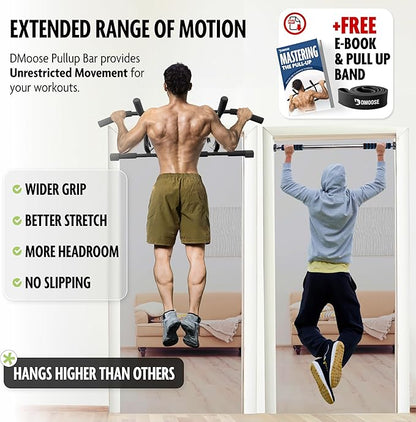 DMoose Fitness Pull Up Bar for Doorway - Upto 250 Lbs Capacity, No Screwing or Slipping, Hanging
