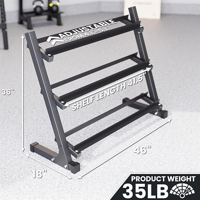 Synergee Dumbbell Rack for Home Gym – 3 Tier Adjustable Weight Rack for Dumbbells – Space-Saving