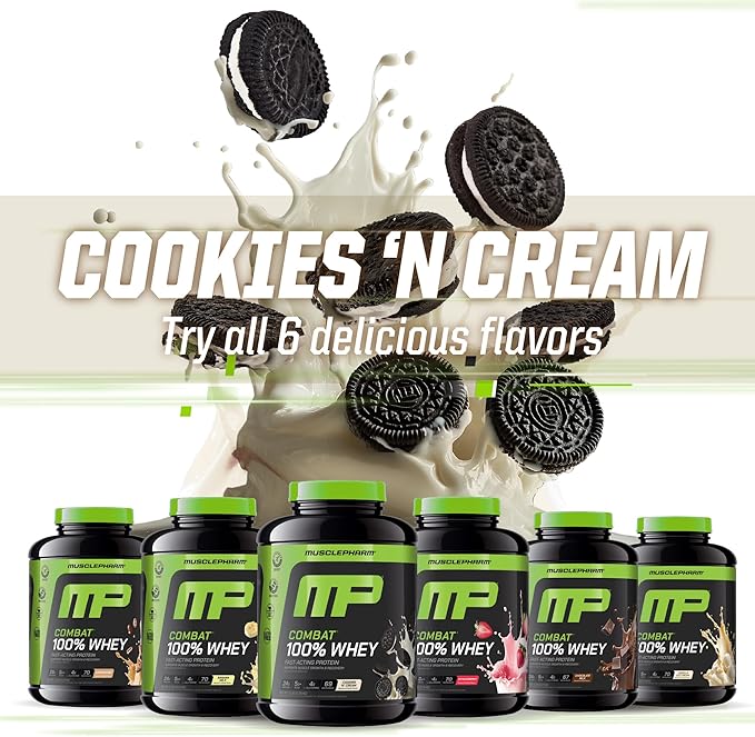 MusclePharm Combat 100% Whey Protein Powder, Cookies ?˜N??Cream Flavor, Fast Recovery & Muscle Gain