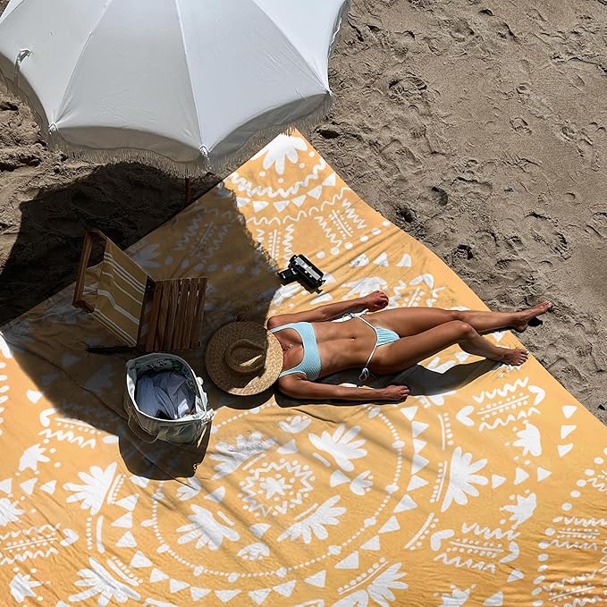 110''×118'' Extra Large Sandproof Beach Blanket 4-8 Adults, Waterproof Foldable Picnic Blankets