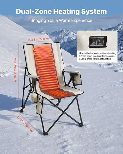 VEVOR Heated Camping Chair, 3 Heat Settings, High Back Folding Camping Chair, Supports 260lbs, Full