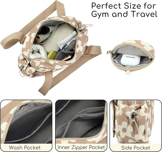 CAMTOP Mini Gym Bag for Women, Small Gym Tote Bag Puffy Quilted Sports Duffel Bag with Wet