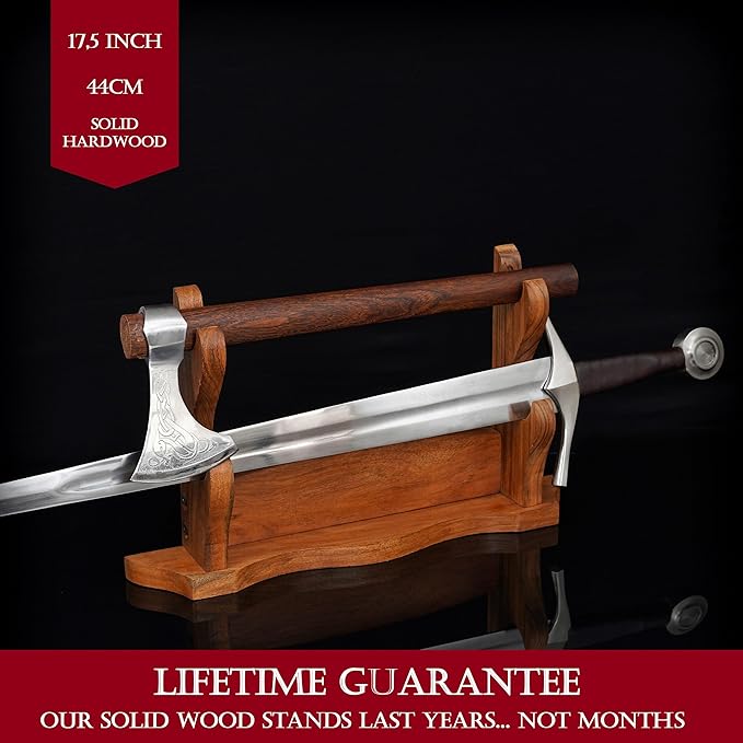 Mythrojan Solid Wood Sword Stand Wall Mount Display Rack for Medieval, Samurai, Katana & Knife