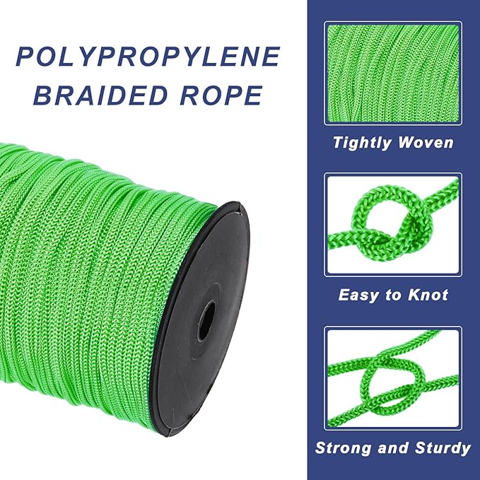 MECCANIXITY 3/16 Inch Polypropylene Rope Braided Ropes, 328ft Nylon Rope Hollow Utility Cord for