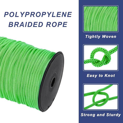 MECCANIXITY 3/16 Inch Polypropylene Rope Braided Ropes, 328ft Nylon Rope Hollow Utility Cord for