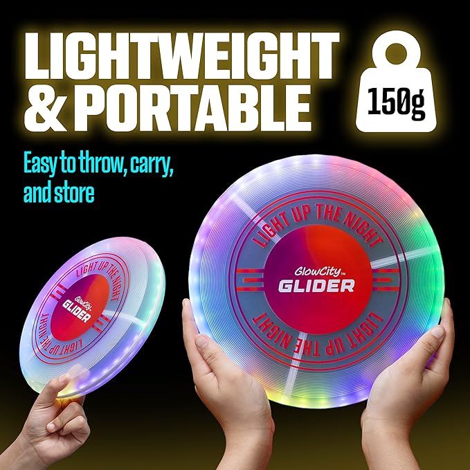 GlowCity Glider LED Glow-in-The-Dark Flying Disc – Bright, Rechargeable, Durable, Water-Resistant