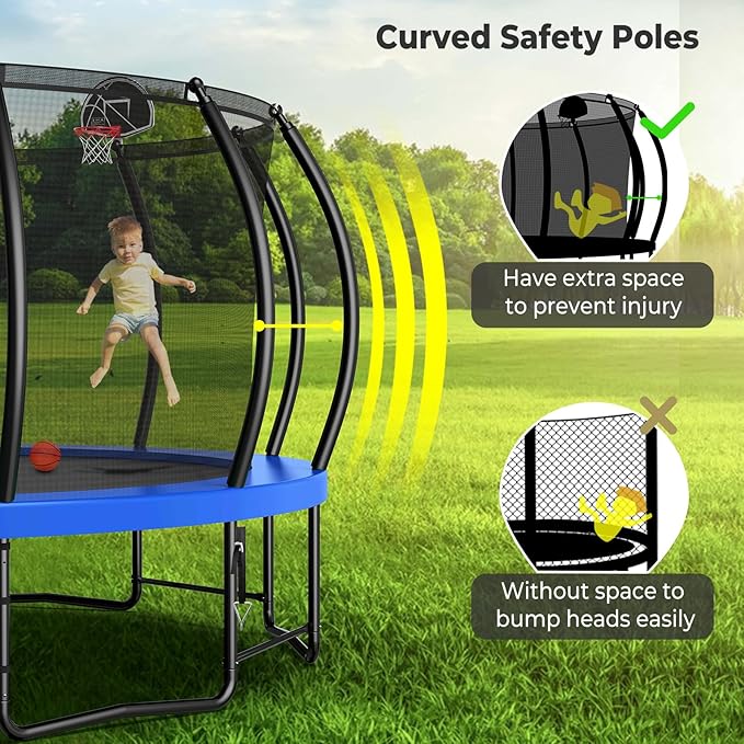 12 14 15 16FT Trampoline Outdoor with Basketball Hoop, Trampoline with Lights for Kids and Adults