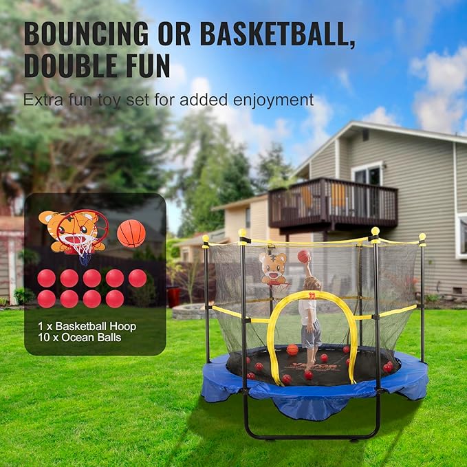 VEVOR 5FT Trampoline 50"/55"/56 * 35" for Indoor/Outdoor use for Toddlers, Foldable Mini Baby with
